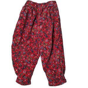 Vintage Osh Kosh BGosh Corduroy Pants Kids 4T Red Purple Floral Pleated USA
